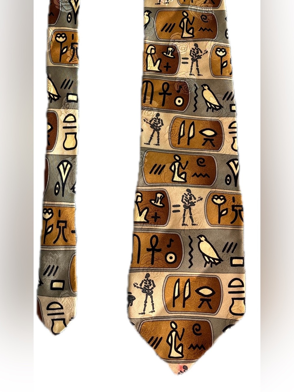 GRATEFUL DEAD Tie in Gold/Browns Skeleton Guitarist- Egypt ‘78 2nd Set 100% Silk